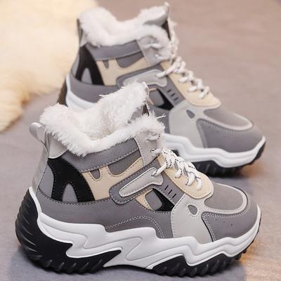 Baskets chaudes d'hiver pour femmes, chaussures décontractées à lacets, grande taille, chaussures de sport décontractées pour la neige