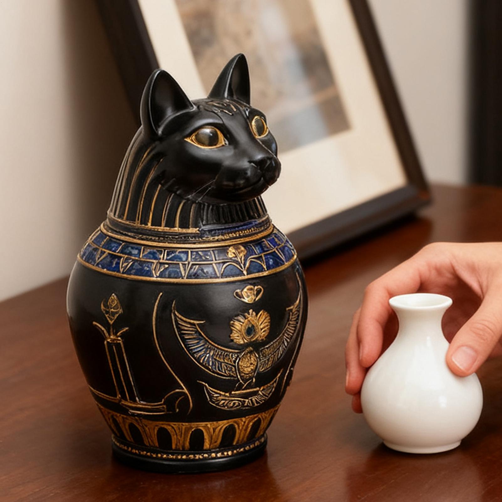 Urna per Cremazione Animale Domestico Decorazione in Resina Souvenir Gatto Dio Egizio Urna per Commemorazione Gatti Animali Perdita Condoglianze Lutto