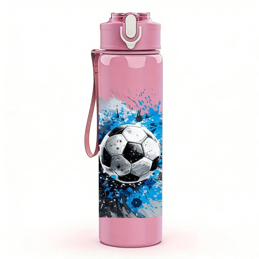 1PC Blue Splash Soccer Ball Art Print 750ml Color Plastic Sports Water Bottle Leakproof Flip Straw Lid Suitable for Sports Office Home Use