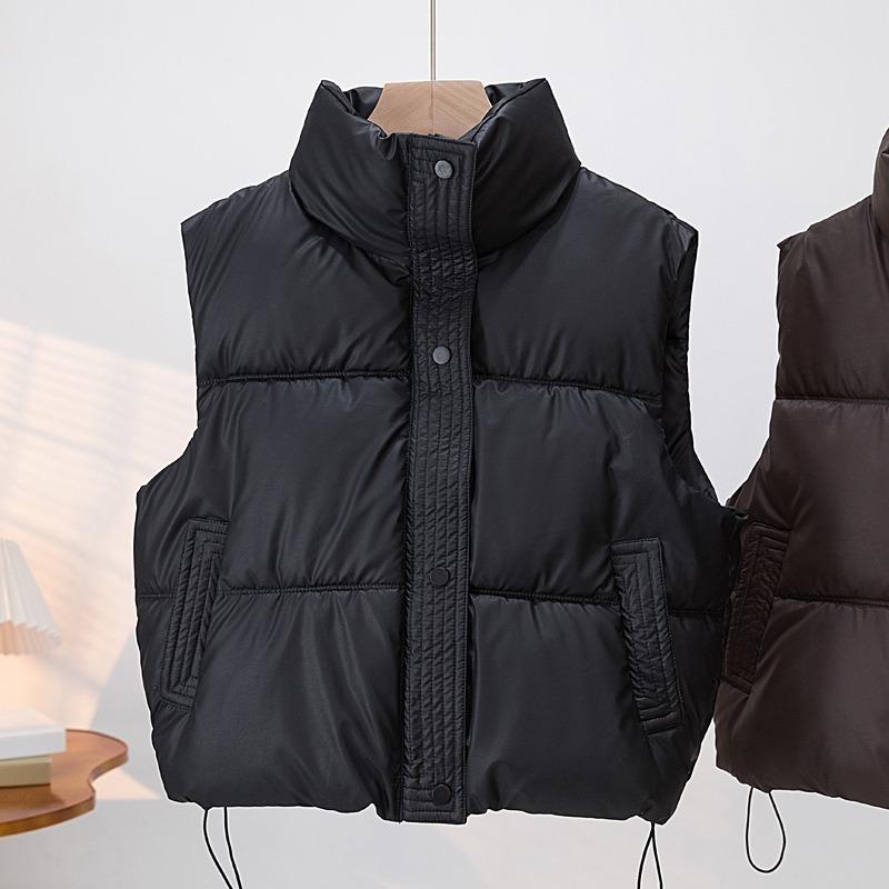 Пуховый хлопковый жилет для женщин, короткий, маленький, ароматный, без рукавов, хлопковый жилет, куртка, куртка Tide XXL чёрный