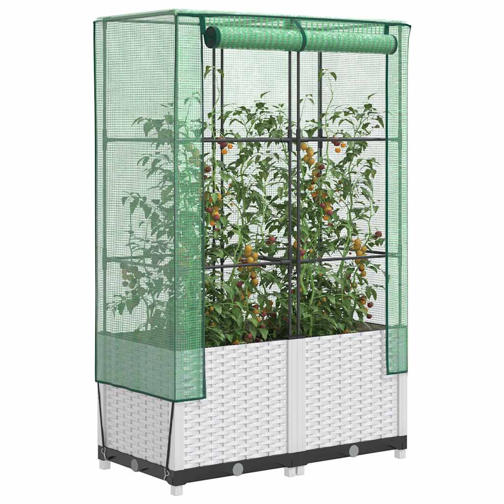 Vidaxl Raised Planter with Greenhouse, Rattan Look, 80X40X138 Cm