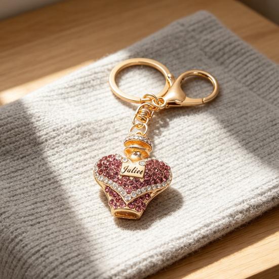 Keychain Pendant Rhinestones Inlaid Perfume Bottle Design Key Chain with Lobster Clasp Bag Charm