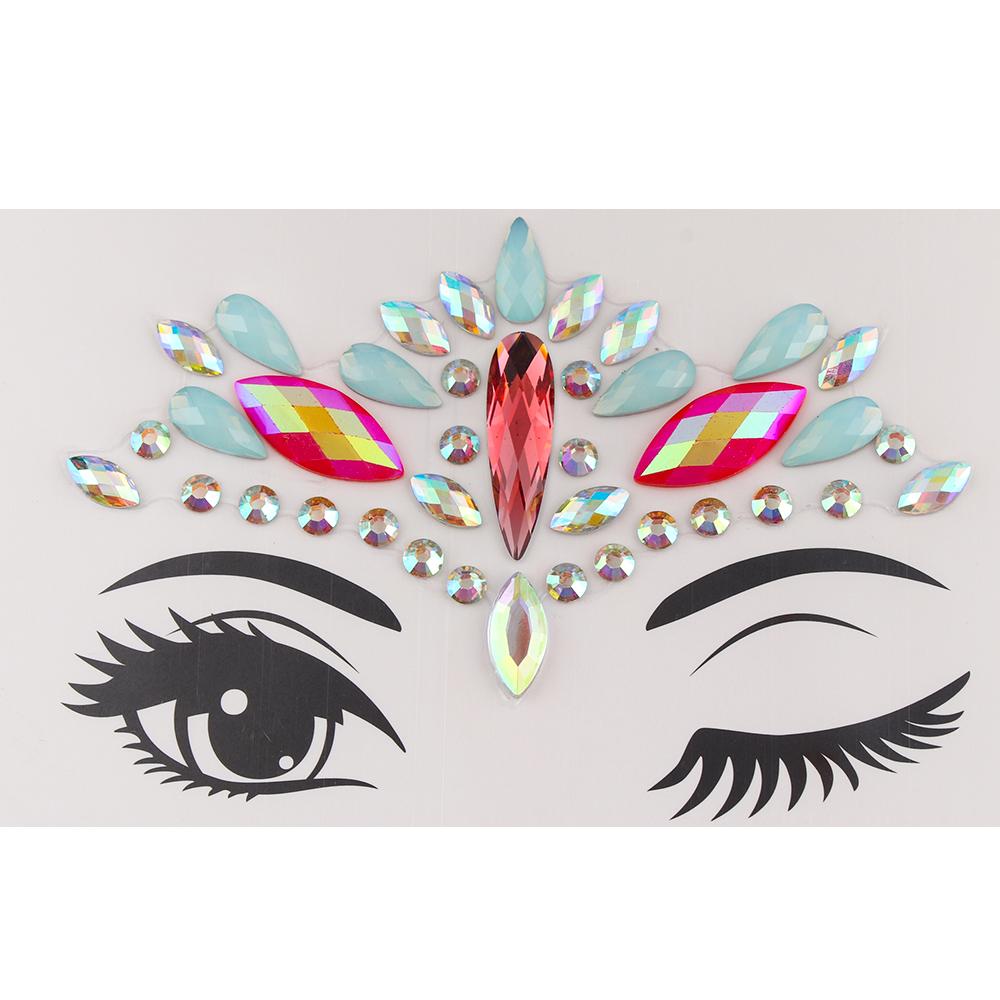 Fashion Colorful 3D Crystal Temporary Tattoo Face Gems Jewels Rhinestone Glitter Adhesive Stickers Festival Body Facial Decor