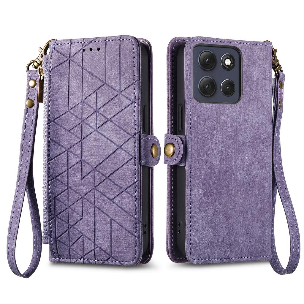 For Motorola Moto G86 Power 5G Case Zipper Wallet Geometry Lines Leather Phone Cover with Strap