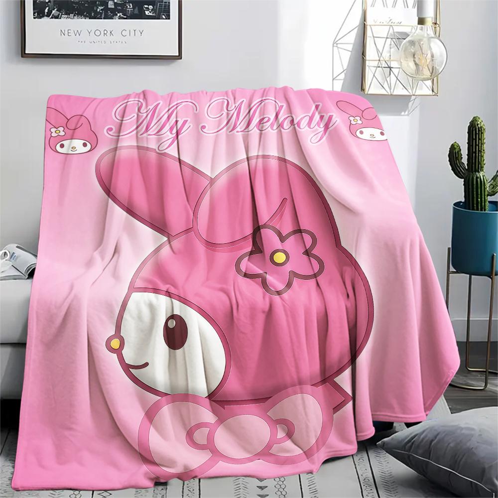 1PC My Melody Pink Print Flannel Blanket, High quality All Seasons, Home Decor, Warmth and Comfort, Perfect for Christmas Gifts