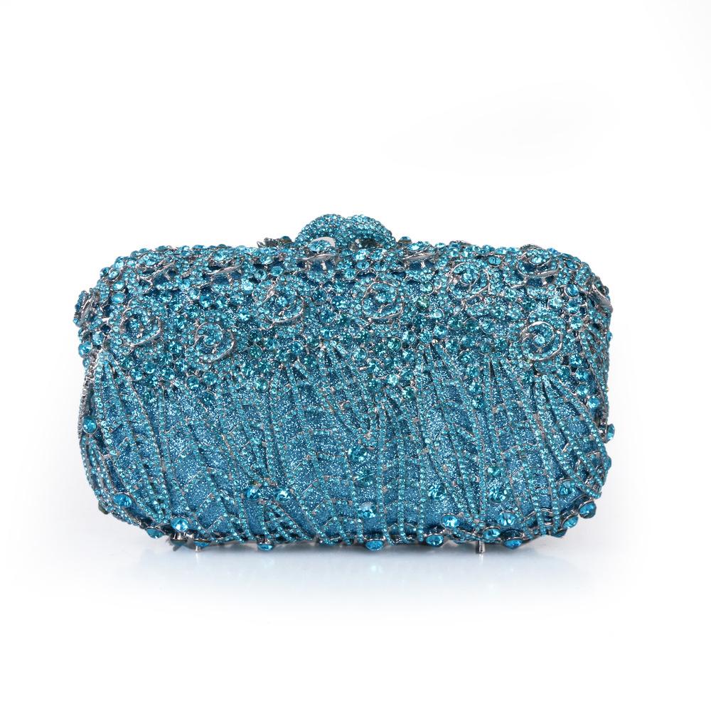 Volle Steine Blume Party Box Clutch Lila/grün Kristall Abendtasche Hochzeit Braut Minaudiere Handtaschen Kette Damen Tasche