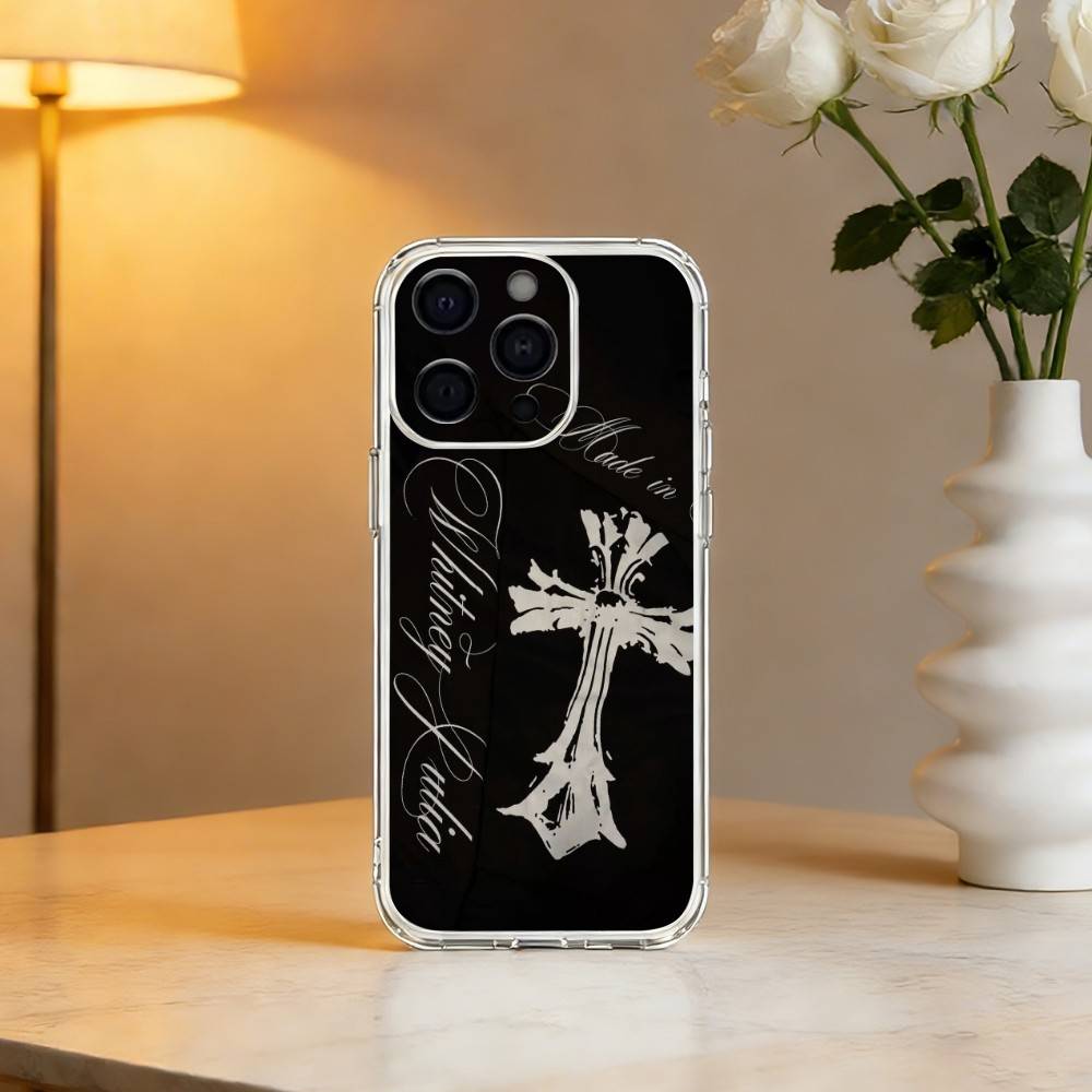 C-Cool Dark Gothic Cross Mark Phone Case For iPhone 17 16 15 14 13 12 11 Mini Pro Max Plus Transparent Cover