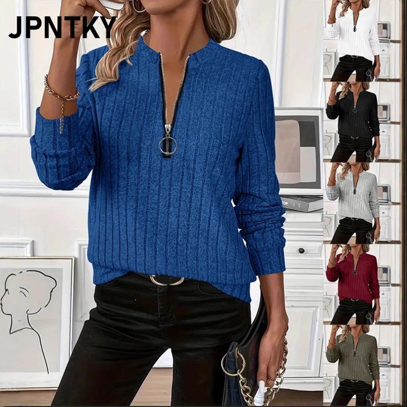 JPNTKY Women's Fashion Casual Solid Color Print Long Sleeve Blouses & Shirts International Design