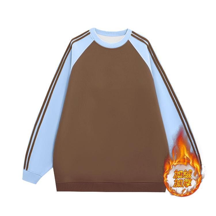 Sweat-shirt pour femme color-block doublé polaire: Manche longue raglan ample, col rond, parfait pour l'automne et l'hiver.