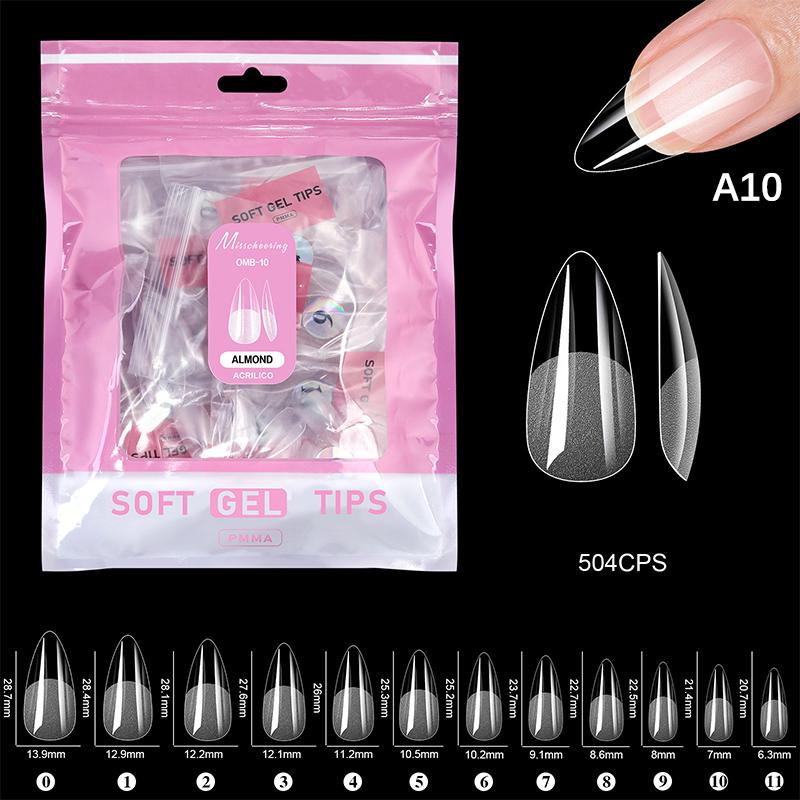 504 Pcs False Nail Tips Semi-Matte Finish Almond French Coffin Stiletto Oval Square Shapes With Front Edge Thickened Fingertips