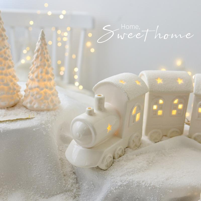 Nordic Ceramic Luminous Train Mini Igloo Luminous Small Ornaments Home Christmas Ornaments New Year Gifts