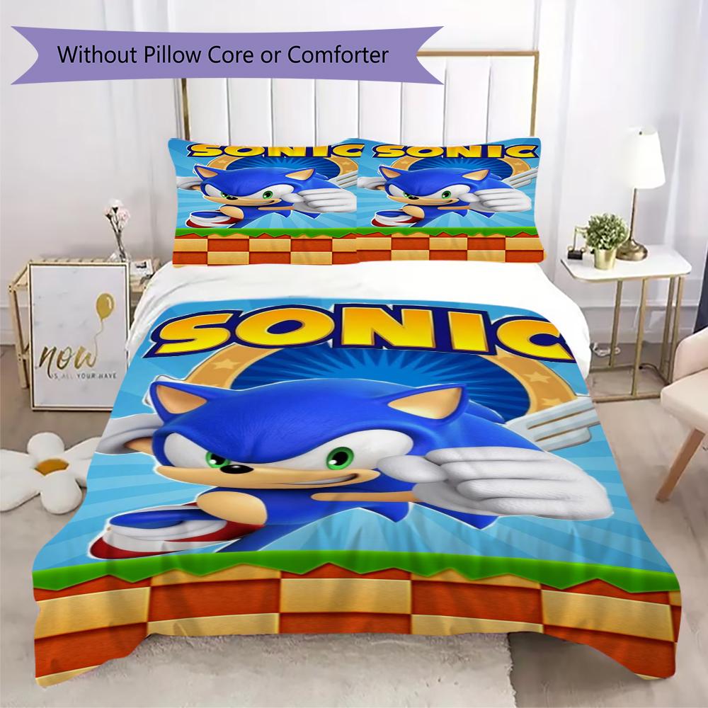 Sonic Blue Blur Threepiece Set 1 Duvet Cover 2 Pillowcase Without Core Without Core Christmas Birthday Gift Soft And Comfortable
