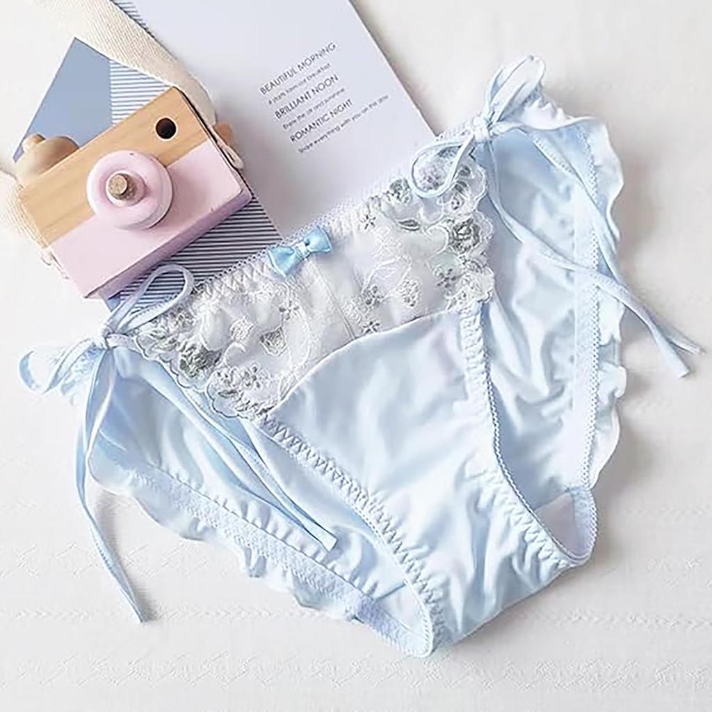 Lolita House Satin Size Milky Thick String Sexy Lace Cute Triangle Barely Sexy Cute Set of 3 Panties, M, White, Panties, Underwear, Women's Panties,