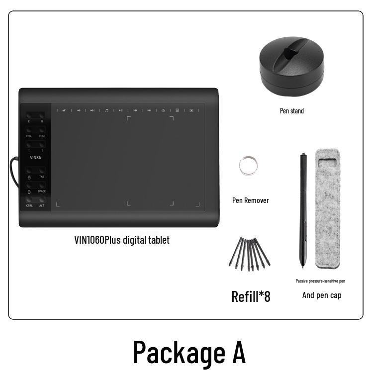 Wencai 1060PLUS Digital Hand-Painted Tablet with Passive Pen for Mobile and Computer Drawing