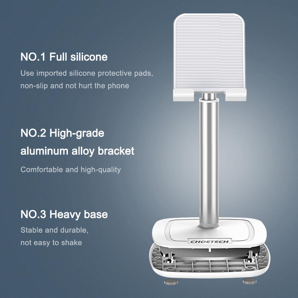 Choetech H035 Aluminum Stand for Phone or Tablet with Adjustment - White and Silver