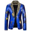 Stage Blazer Shiny Sequin Contrast Color Shining Turn-down Collar Long Sleeves Circus Clothes Concert Flower Print Performance Suit for Nightclub