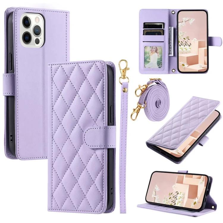 

For iPhone 12 / 12 Pro Leather Case Wallet Stand Flip Phone Cover with 2 Straps