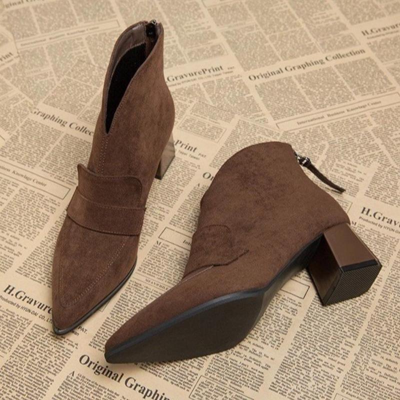 2025 Women's Genuine  Patchwork  Thin High Heel Pointed Toe Back Zip Autumn Ankle Boots Elegant Ladies Daily Dress Shoes