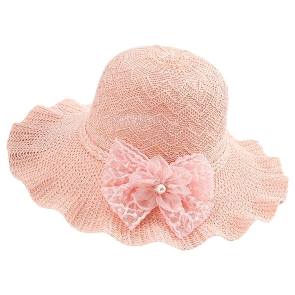 Lace Bow Wide Brim Knitted Hat Solid Color Beach Sun Hat Fashion UV Protection Cap  Travel
