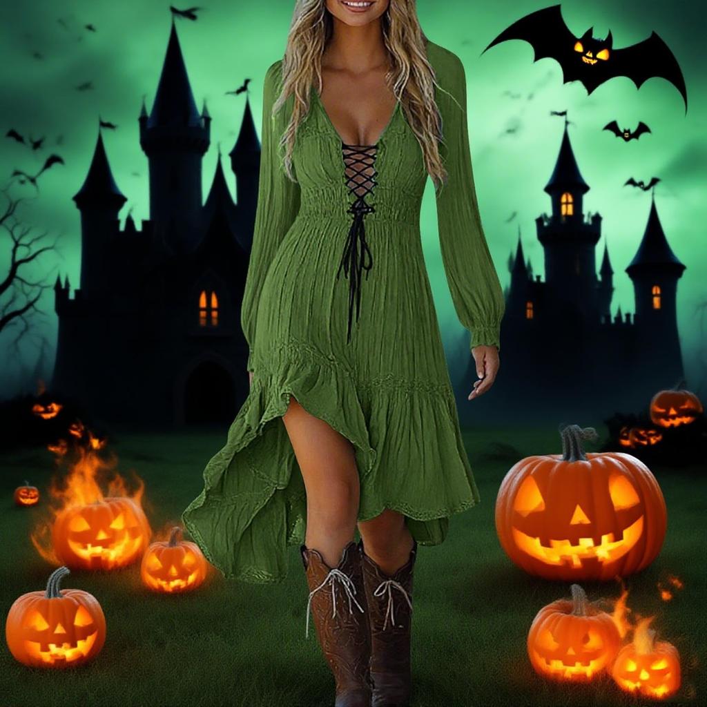 Modeklänning för kvinnor, avslappnad, asymmetrisk nederkant, djup V-ringning, enfärgad