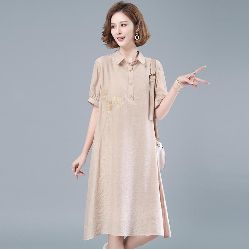 Elegant Plus Size Summer Dress for Middle-Aged Women - Short-Sleeved, Mid-Length Skirt (2021)