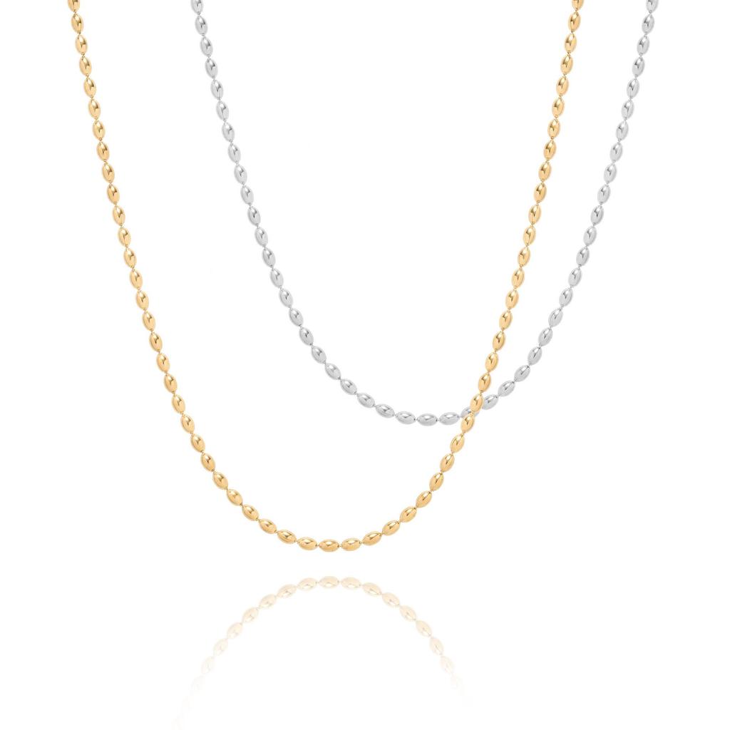 Stainless Steel Rice Bead Choker Necklace for Women - Titanium Steel Layering Accessories