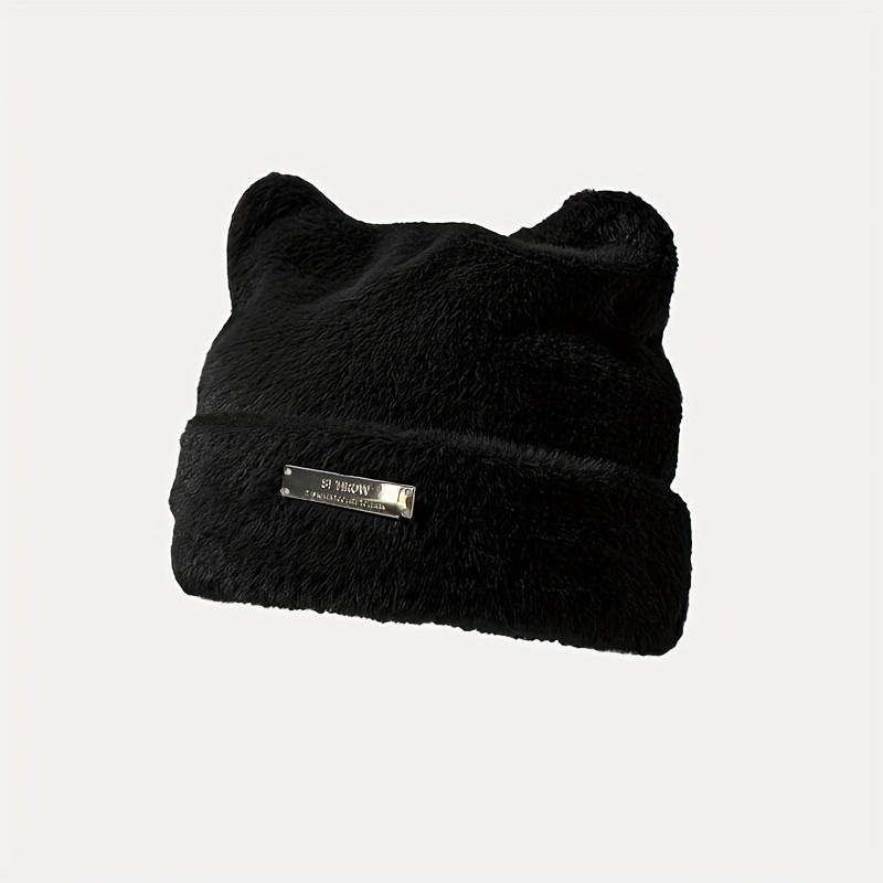 Шапка-бини с ушками кошки и медведя, пушистая, вязаная, зимняя, плюшевая, зимняя/осенняя, милая, теплая, декоративная