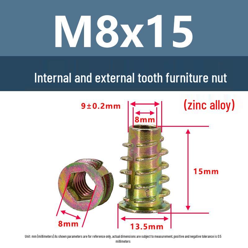 Zinc Alloy Colored Internal/External Thread Hex Socket Furniture Nut M4M5M6 with Washer and Trapezoidal Design Hardware Accessories