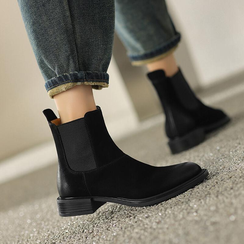 Fashion NEW Autumn/Winter Women Boots Round Toe Low Heel Chelsea Boots Genuine Leather Shoes for Women Retro Ankle Boots botas de mujer