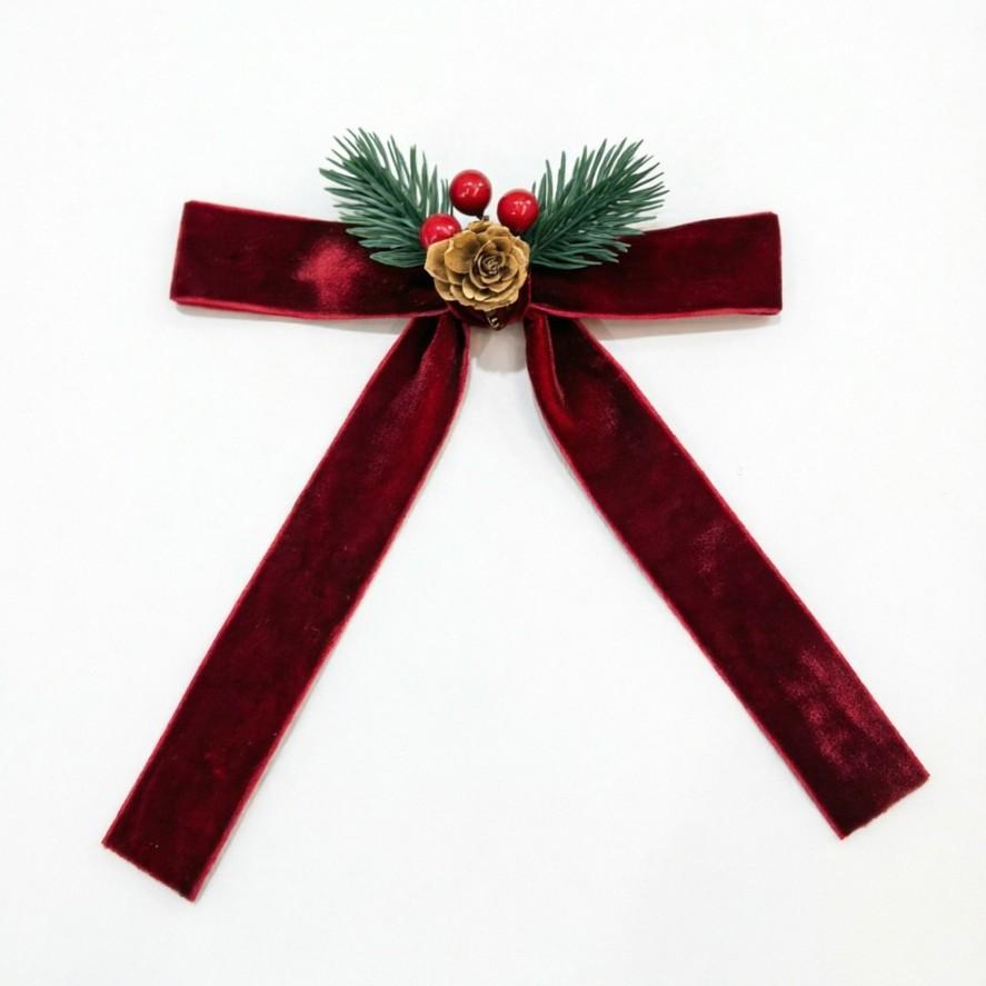 Christmas Velvet Bow & Bell Hanging Ornaments Door Decor