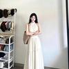 Beige Neck Waist Dress Women's Summer Gentle Wind Temperament Thin Medium and Long French First Love Cake Dress