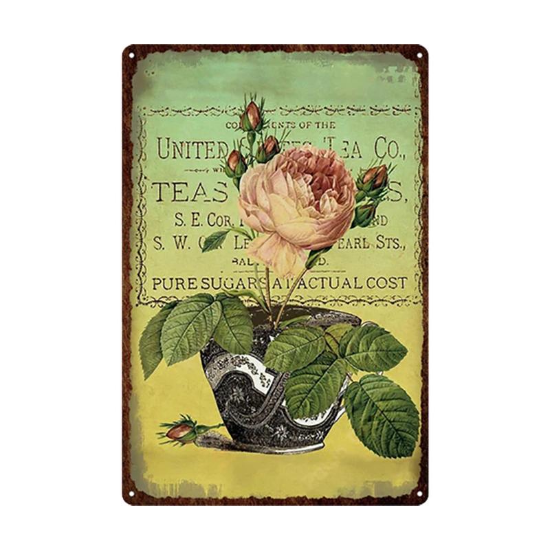 Flowers Metal Tin Sign Retro Plates Rose Peony Lavender Art Plaque Vintage Poster Garden Room Home Wall Decor Gift