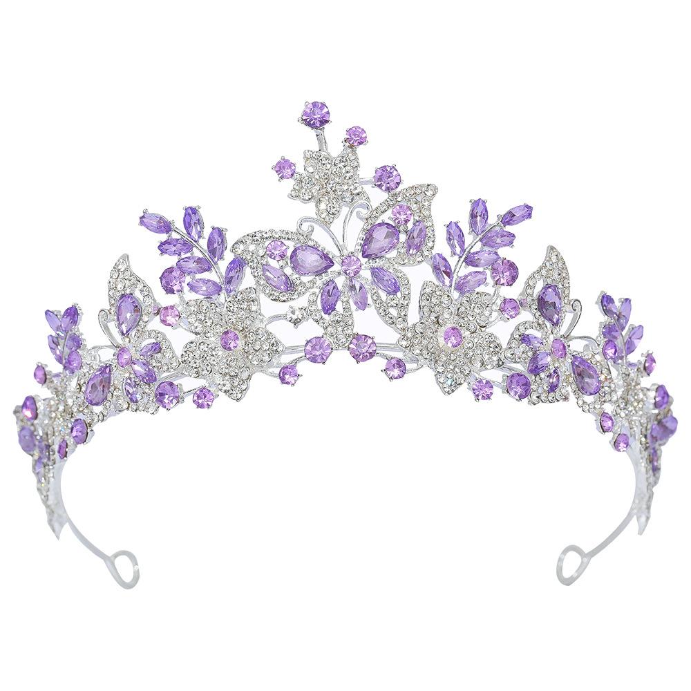 Sweet Butterfly Floral AB Color Crystal Crown Rhinestone Princess Pageant Diadem Wedding Hair Accessories Tiaras Jewelry