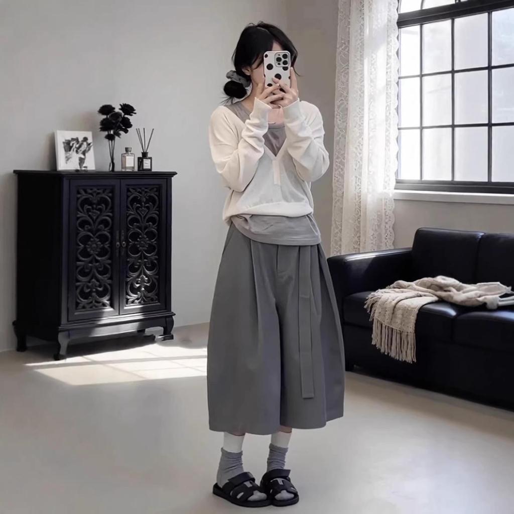 2026 Early Spring V-Neck Long Sleeve Three-Piece Set: Vest & Wide-Leg Pants.