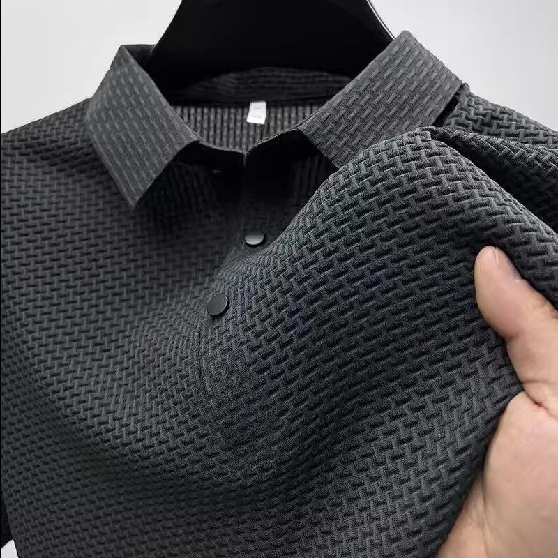 

Мужское европейское и американское поло с коротким рукавом из ледяного шелка - Бесшовное, Высокая эластичность, Круглый вырез, Деловой кэжуал 2XL