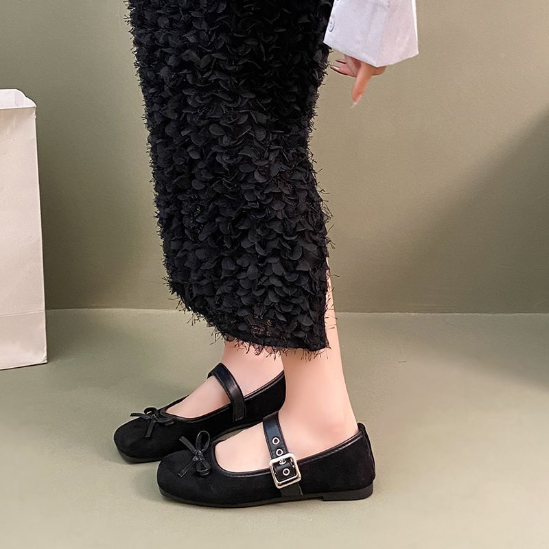 Temperament Sweet Belt Buckle Women's Single Shoes Spring and Summer New French Retro Square Head Bow Grandma Shoes