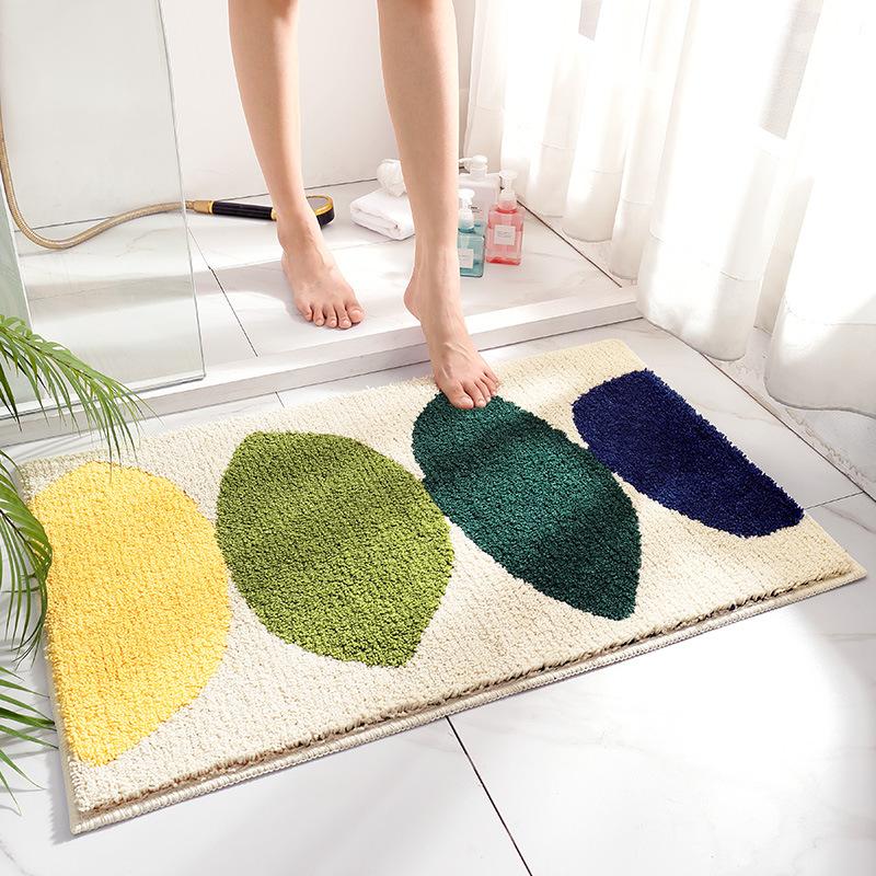 Inyahome Leaves Bathroom Rugs Non-Slip Soft Absorbent Microfiber Bath Mat Bathroom Rug Home Decoration Super Soft Carpets