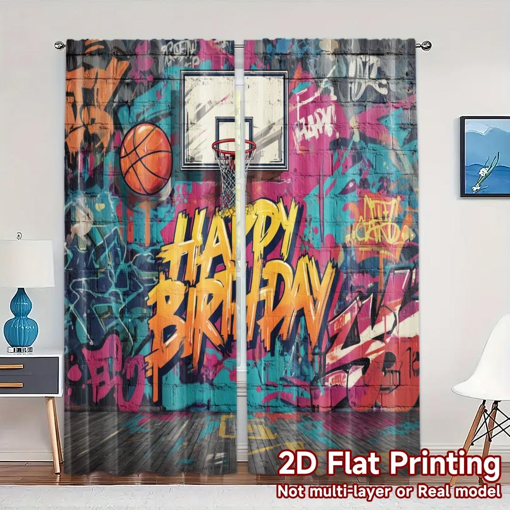 

2pcs 2D FLAT PRINTING Curtains (Without Rod) Birthday Hoop Modern Curtain Fabric Yarn Curtains Holiday for Bedroom Living 100*130 Grommet Top 1pcs