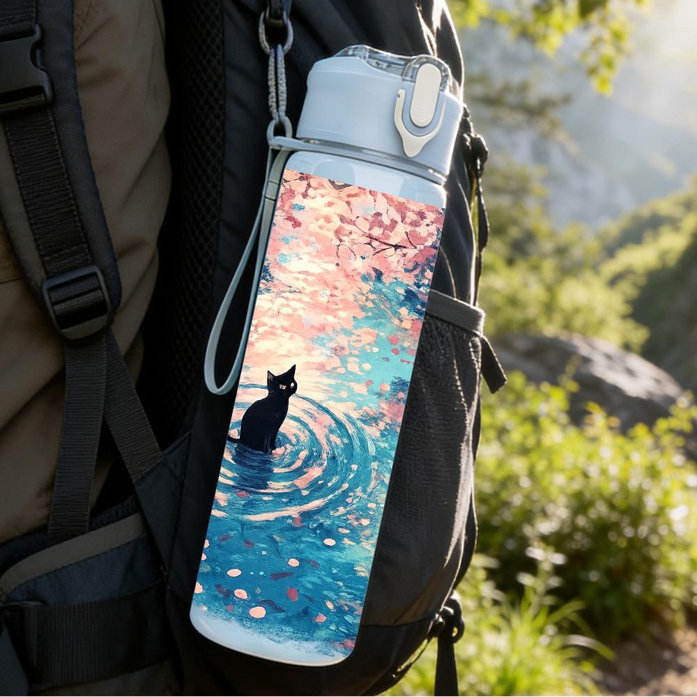 1PC Ocean Wave Watercolor Abstract Art 750ml Color Plastic Sports Water Bottle Leakproof Flip Straw Lid Suitable for Sports Office Home Use