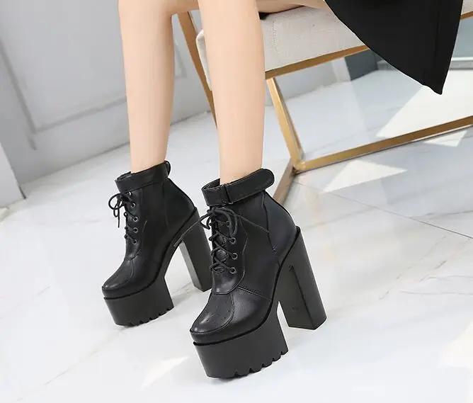 

Модные европейские и американские модные ботильоны 2025 весна новые корейские на толстом каблуке короткие ботинки 14 см супер высокий каблук женские ботинки 39 чёрный