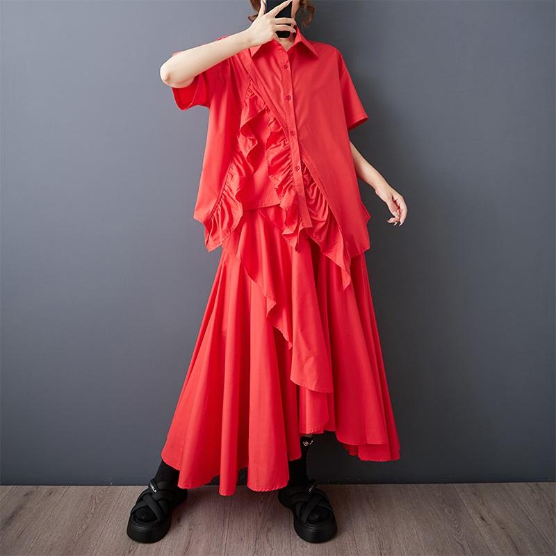 Conjunto informal de verano vintage extragrande de 2 dos piezas camisas holgadas para tops holgados vintage blusas para mujer camisa de botones ropa falda