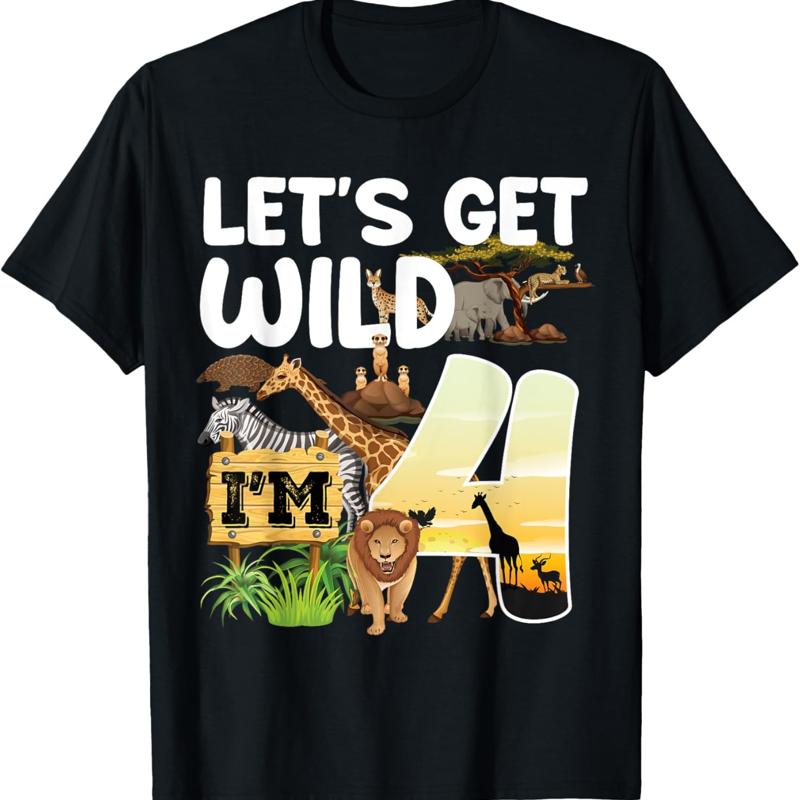 4 Years Zoo Birthday Safari Jungle Animal 4th B Day T-shirt S