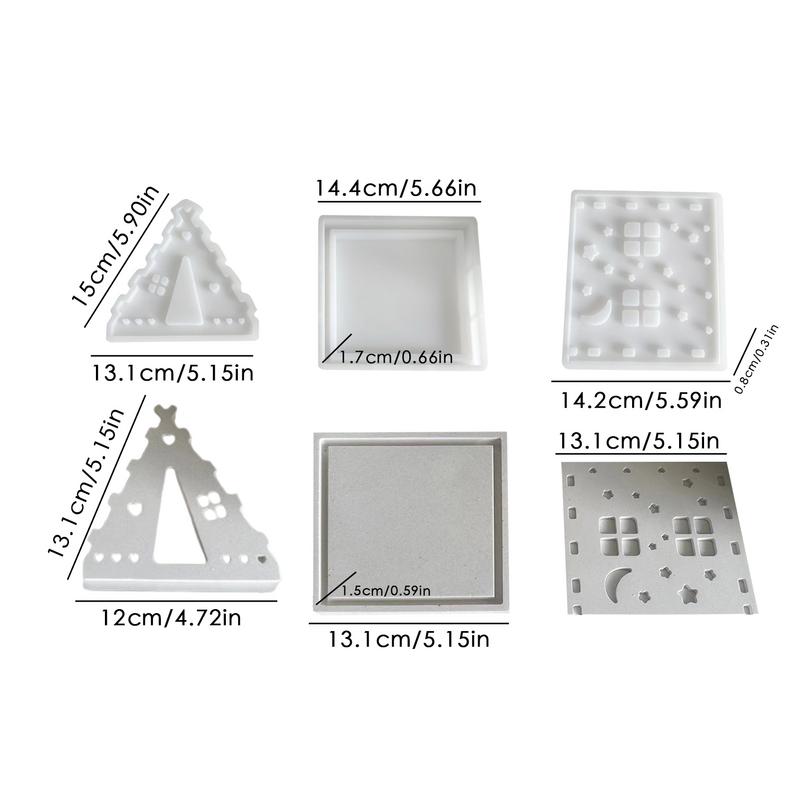 Tealight Candle Holder Mold Silicone Hollow Stars And Moon House Shape Candlestick Casting Mold Camping Tent Mold For Plaster