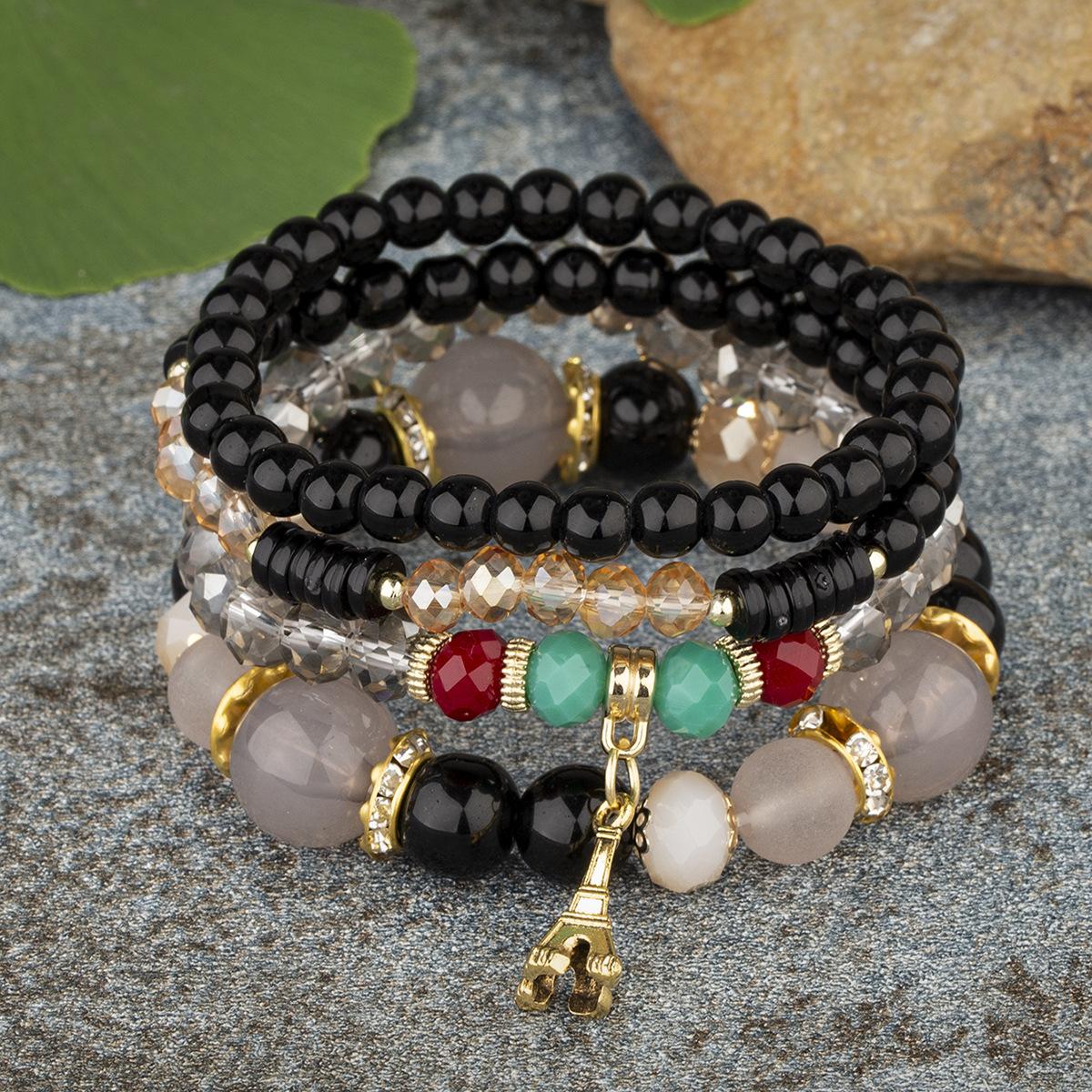 

Новый богемный многослойный браслет с башней из бисера и кисточкой, многослойный эластичный браслет с кристаллами женский