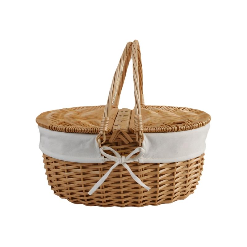 Handwoven Wicker Basket Suitable for Kids Picnics Decorating and Storage with Washable Liner Double Lid Dust Proof