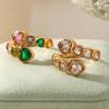 Exclusive Heart-Shaped Zircon Titanium Steel Open Ring for Women - European & American High-End, Non-Fading
