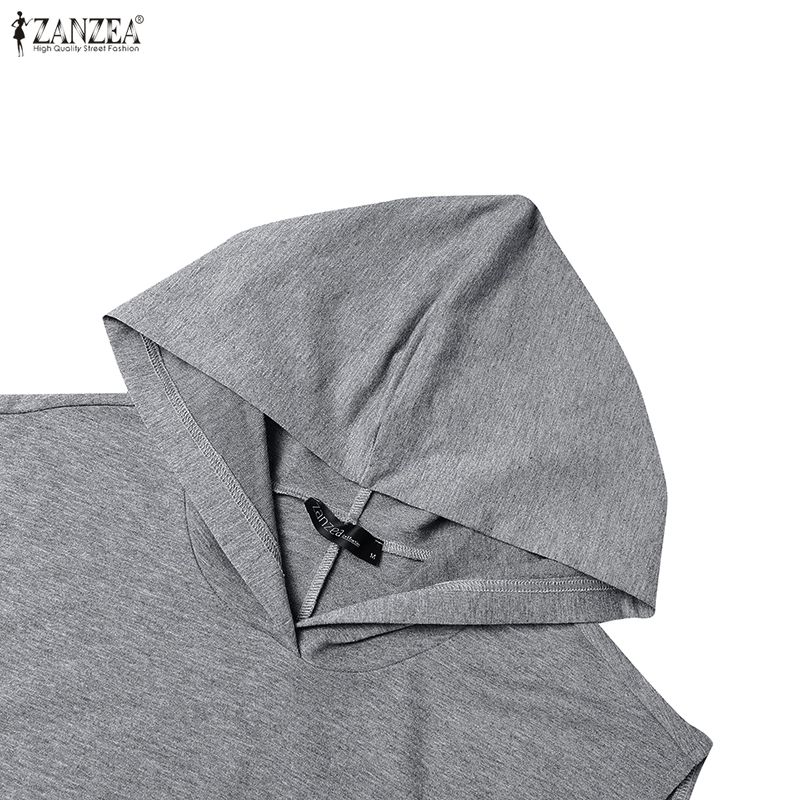 ZANZEA Women Summer Casual Short Sleeve Hoodies Long Dress