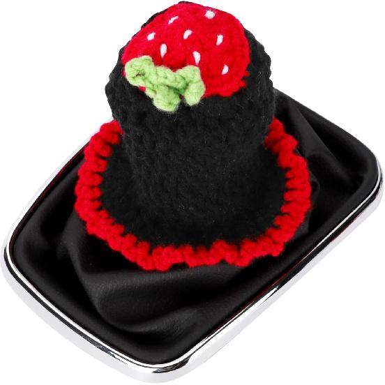 Crochet Shift Knob Cover, Universal Cute Handmade Strawberry Boho Car Accessories for Women, Car Shift Boots Knobs Cover Automotive Interior Fits Car