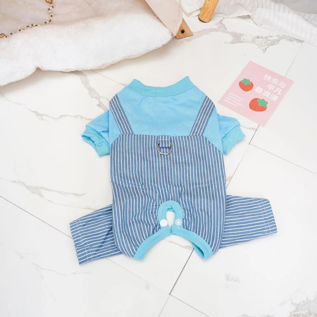Pet Striped Jumpsuit Clothing Small Dog Contrasting Color Patchwork Clothing Four Legged Shoulder Strap Pants Teddy Bear