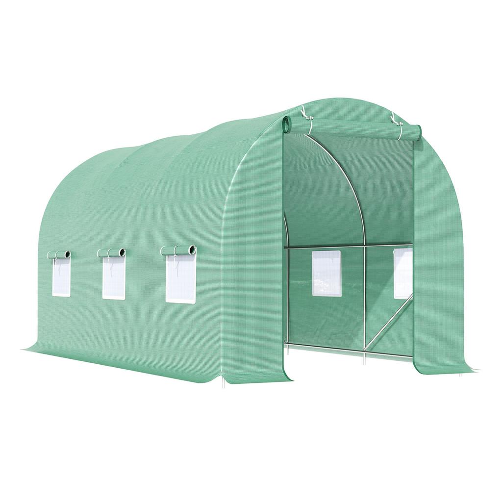 4.5m X 2m X 2m Walk-in Tunnel Greenhouse Garden Plant Growing House with Door and Ventilation Window, Green